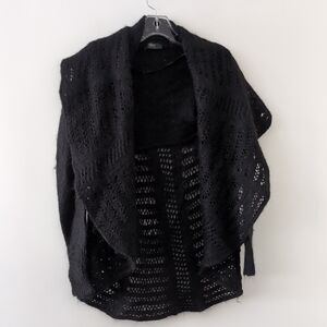 Esprit Y2K Black Open-Knit Women's Cardigan Mohair Wool Blend Size M